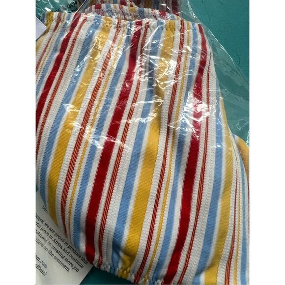 Lemlem Mokati Pouf Swim Top Striped Lemon Zest Size XS NWT - Picture 3 of 5